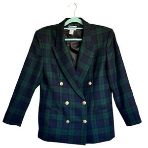Pendleton Petite Women's Green and Blue Plaid Virgin Wool Blazer Size 12